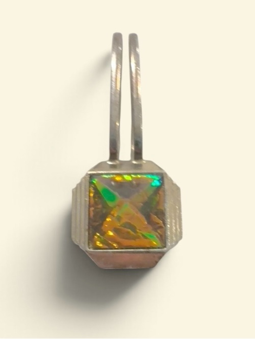 Vintage Kenneth Cole (says Curio) Tone Ring with Iridescent Yellow-Green stone